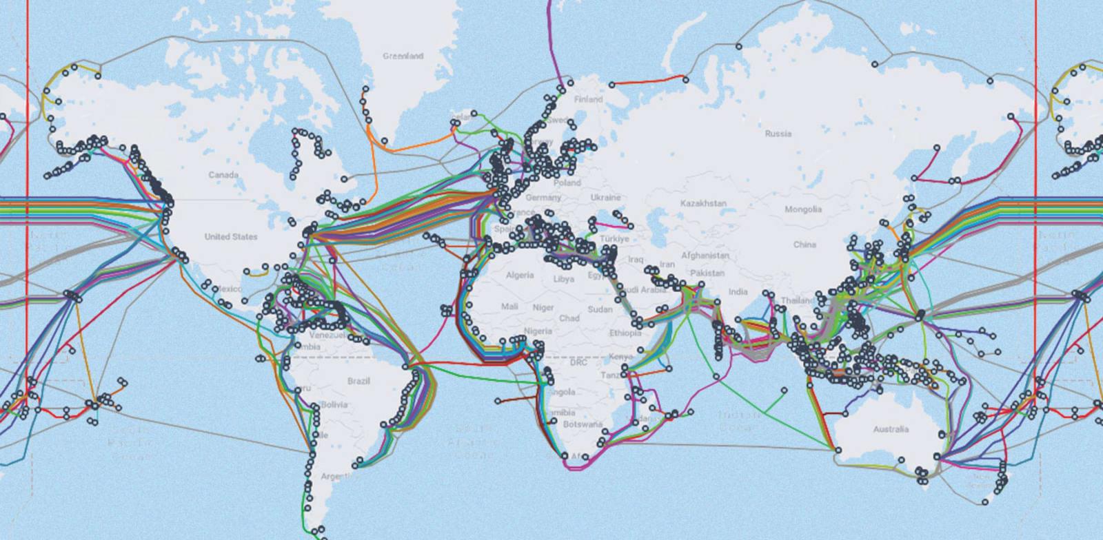 מפת הכבלים התת–ימיים האזורית / צילום: מתוך אתר Submarine Cable Map