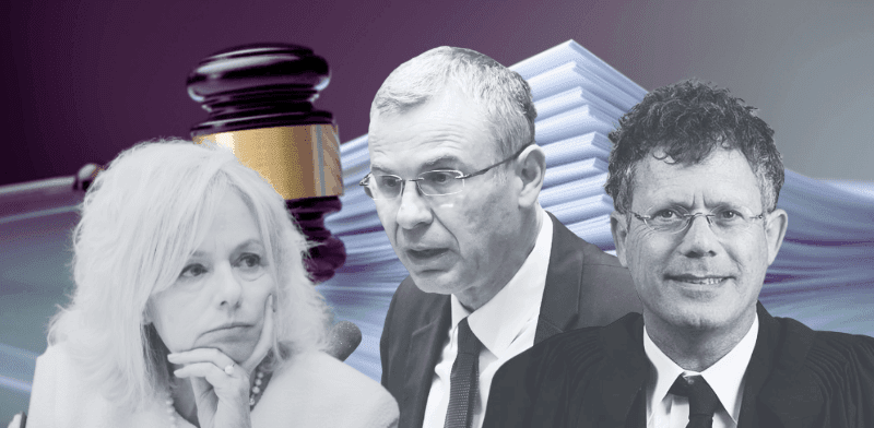 נשיא בית המשפט העליון יצחק עמית, שר המשפטים יריב לוין והיועמ''שית גלי בהרב-מיארה / צילום: נועם מושקוביץ - דוברות הכנסת, דוברות בתי המשפט