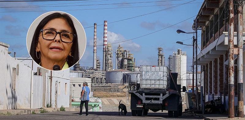 בית הזיקוק פונטה קרדון בוונצואלה. בעיגול: דלסי רודריגס, נשיאת ונצואלה הזמנית / צילום: Reuters, Jesus Vargas, ULAN בית הזיקוק פונטה קרדון בוונצואלה. בעיגול: דלסי רודריגס, נשיאת ונצואלה הזמנית / צילום: Reuters, Jesus Vargas, ULAN