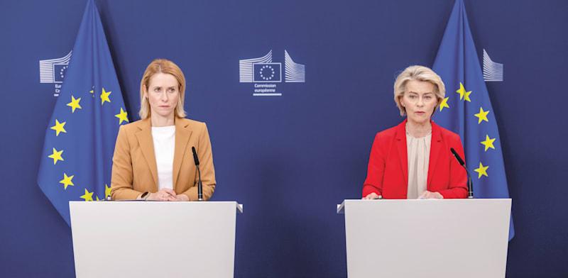 מימין: נשיאת הנציבות האירופית אורסולה פון דר ליין ושרת מדיניות החוץ של האיחוד האירופי קאיה קאלאס, בריסל / צילום: ap, Geert Vanden Wijngaert מימין: נשיאת הנציבות האירופית אורסולה פון דר ליין ושרת מדיניות החוץ של האיחוד האירופי קאיה קאלאס, בריסל / צילום: ap, Geert Vanden Wijngaert