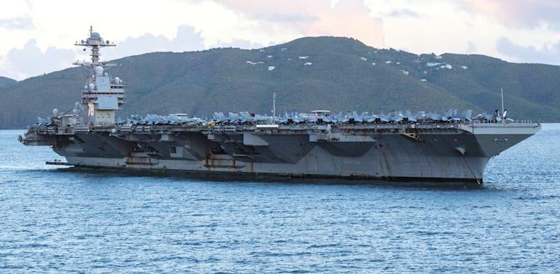 נושאת המטוסים ג'רלד פורד, עמוסה במטוסי קרב ובכלי טיס אחרים / צילום: Reuters, Christopher Drost/ZUMA Press Wire נושאת המטוסים ג'רלד פורד, עמוסה במטוסי קרב ובכלי טיס אחרים / צילום: Reuters, Christopher Drost/ZUMA Press Wire