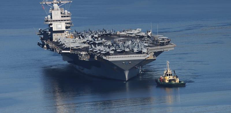 נושאת המטוסים ג'רלד פורד. המשימה הוארכה פעמיים / צילום: ap, Giannis Angelakis נושאת המטוסים ג'רלד פורד. המשימה הוארכה פעמיים / צילום: ap, Giannis Angelakis